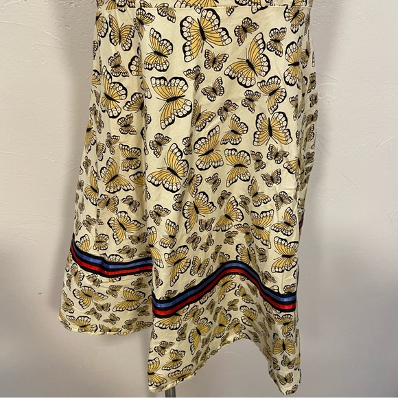 NIZA SPAIN YELLOW BUTTERFLY PRINT EMBROIDERED RIBBON SPLIT NECK SLEEVELESS DRESS - Picture 5 of 16